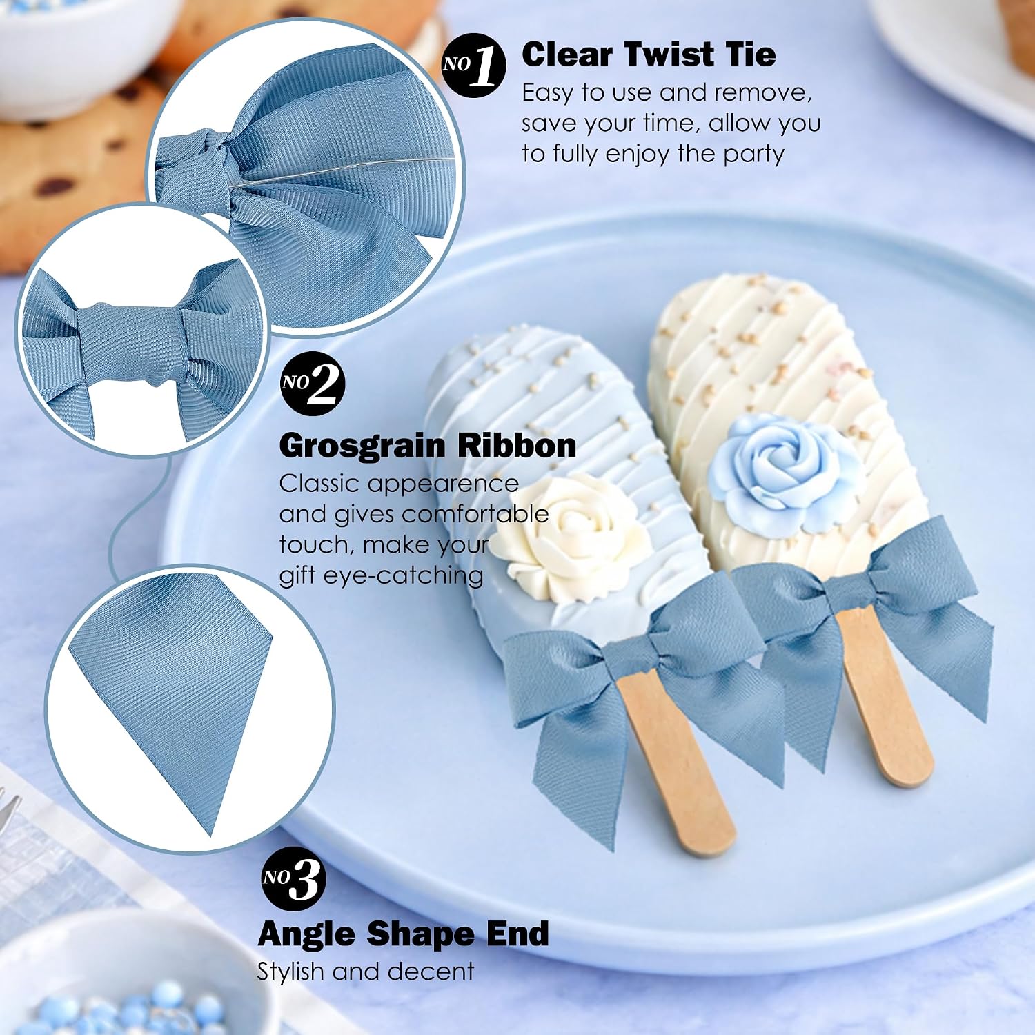 Dusty Blue Gift Bows 36 PCS 4.5 Inch Pre-Made Grosgrain Bows with Twist Tie for Gift Wrapping Baby Shower Wedding Event Decor Treat Bags Craft Presents Boxes Wreath Making Birthday Party