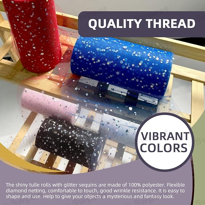 Swpeet 6 Inch by 50 Yards Pink Glitter Tulle Fabric Roll, Fabric Spool Sparkling Tulle Ribbon, Netting Polyester Spool for DIY Birthday Party Wedding Decorations Christmas Craft Supplies