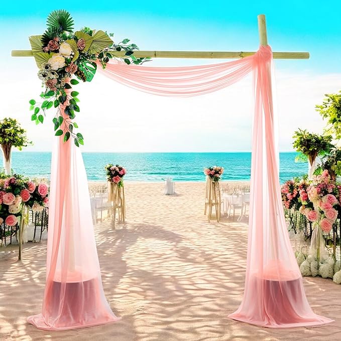 MDS Halloween Chiffon Draping Fabric - 2 Panel, 30" Wide x 20ft Long - Sheer Spooky Arbor & Canopy Drapery for Haunted House Backdrops, Party Ceilings, DIY Costumes & Themed Events - Peach