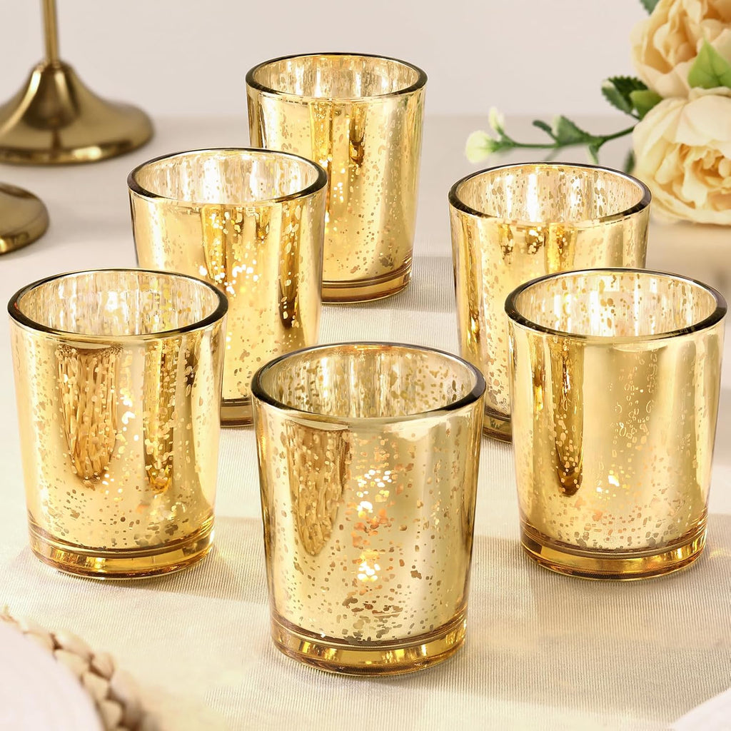 LETINE 6pcs Gold Votive Candle Holders – Tea Light Candles Holder & Standard Votive Size for Regular Votive Candles – Candle Holder for Home Decor, Garden Party Decorations, Engagement Table Decor