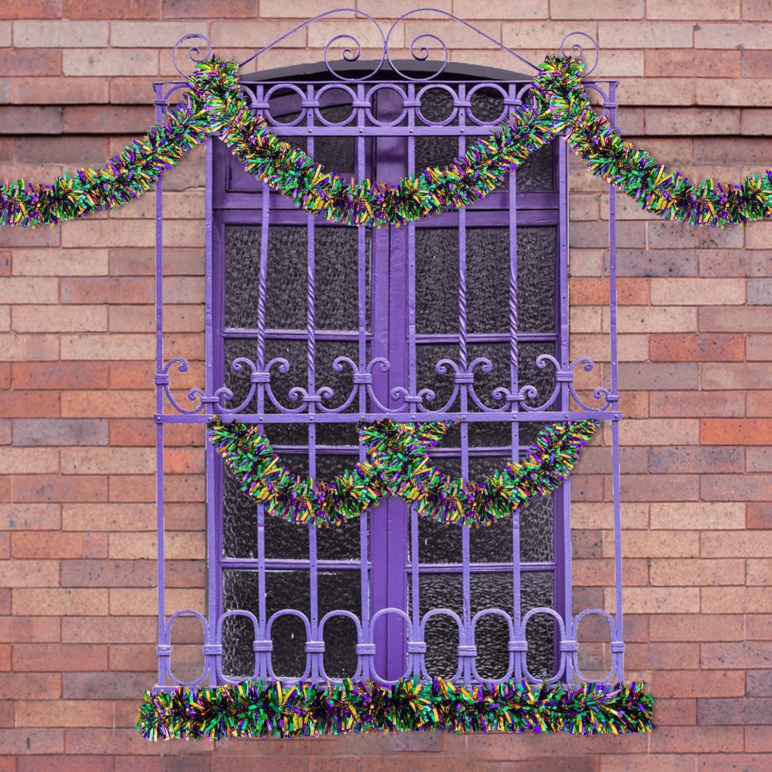 33FT Mardi Gras Tinsel Garland Purple Green Gold Metallic Twist Tinsel Garland Mardi Gras Hanging Garland for for Mardi Gras Carnival Deocoration Tree Stair Mantle Party Supply