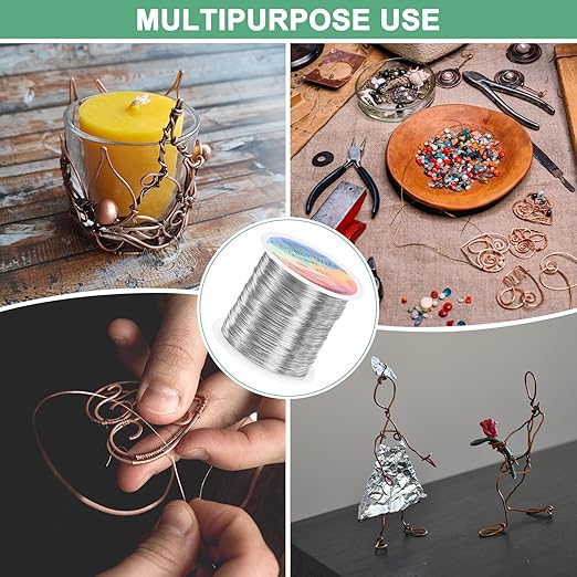 2-Rolls 0.4mm Jewelry Wire, 26 Gauge 328FT Craft Wire Copper Beading Wire for Jewelry Making/Planting/Weaving/DIY Crafting, Soft Metal Wires [100M, Silver White]