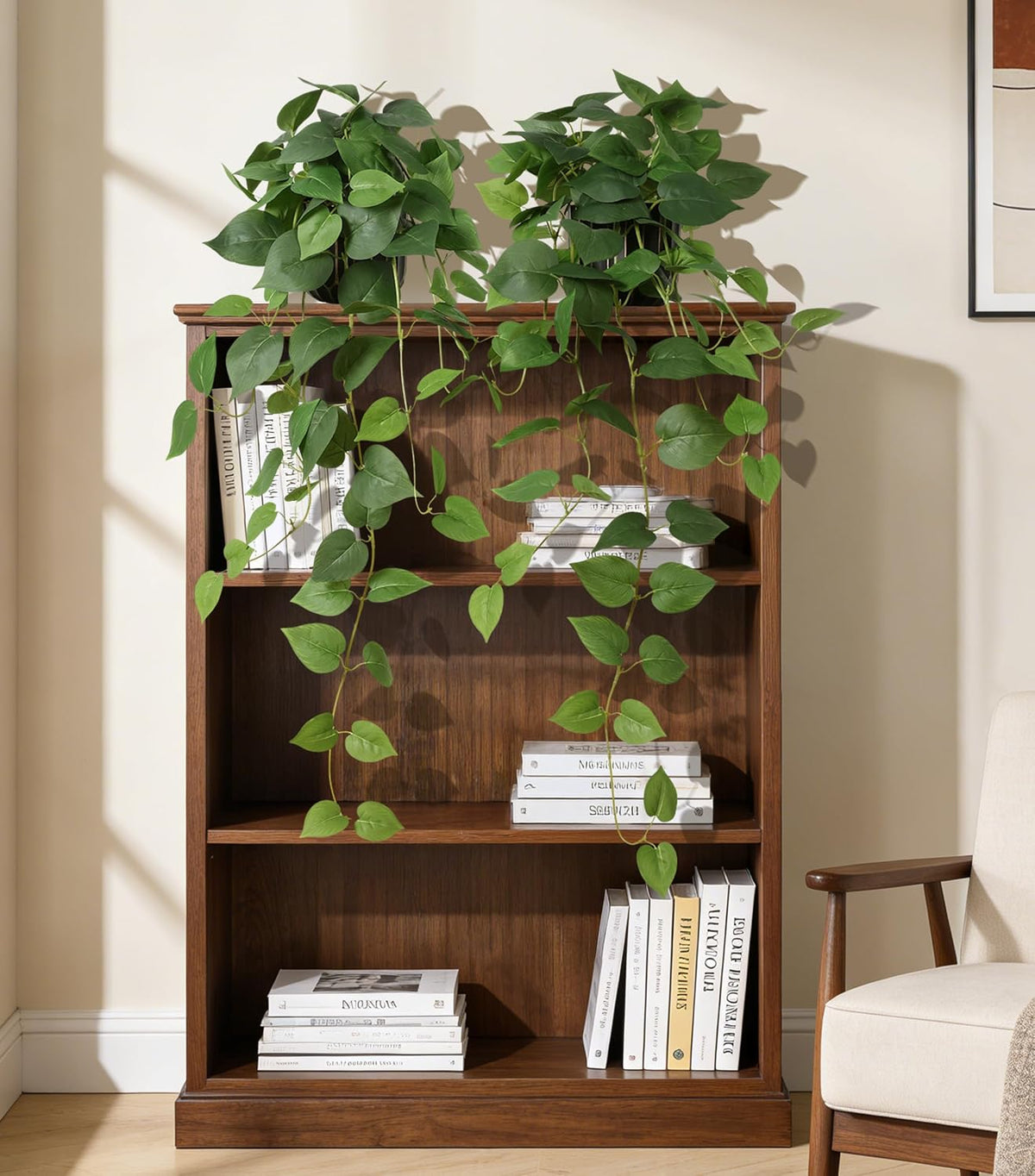 Fake Plants 2 Pcs Faux Pothos Plants Potted Indoor Artificial Hanging Plants ...