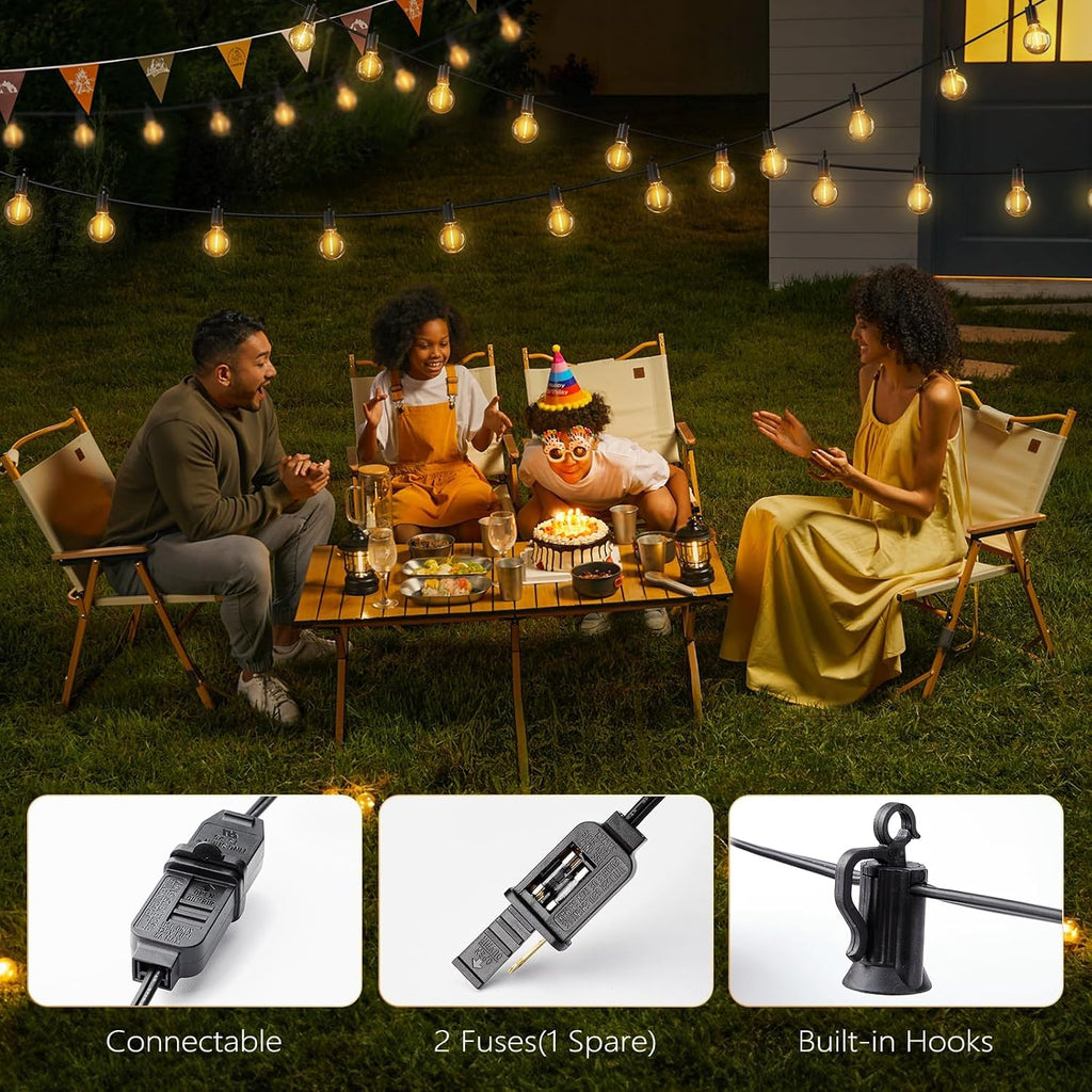 Brightown Outdoor String Lights Hanging Globe Patio Lights with 50 G40 Shatterproof Bulbs(2 Spare), IP44 Waterproof Connectable Commercial 50 Hanging Light for Indoor Outdoor Decor