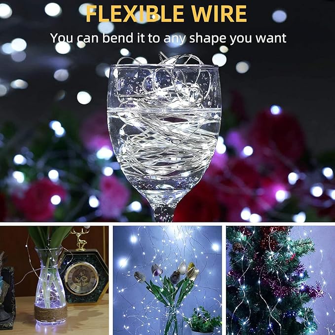 LAMPHOME 6 Pack Fairy Lights Battery Operated String Lights 6.6ft 20 Led Mason Jar Lights Waterproof Silver Wire Light Fireflies DIY Party Wedding Christmas Decoration(6 Pack,White)