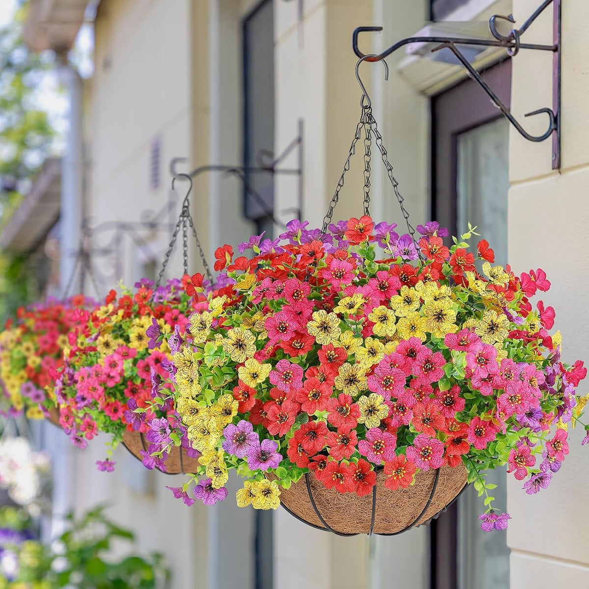 agirl 2 set artificial hanging flowers with baskets, package contents