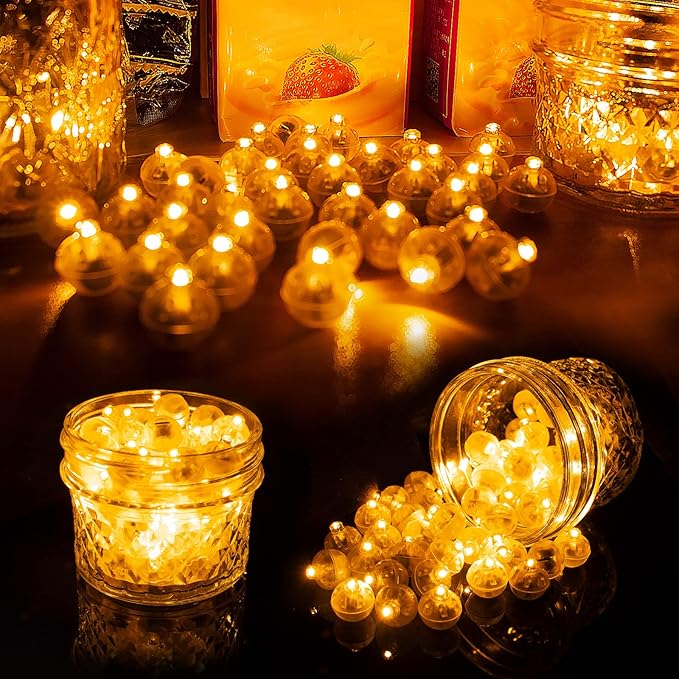 Aogist 100pcs Balloon Lights,Long Standby Time Waterproof Twinkle Mini Light,Battery Powered,Round LED Ball Lamp for Balloon Paper Lantern Party Wedding Christmas Halloween Decorative,Orange-Flash