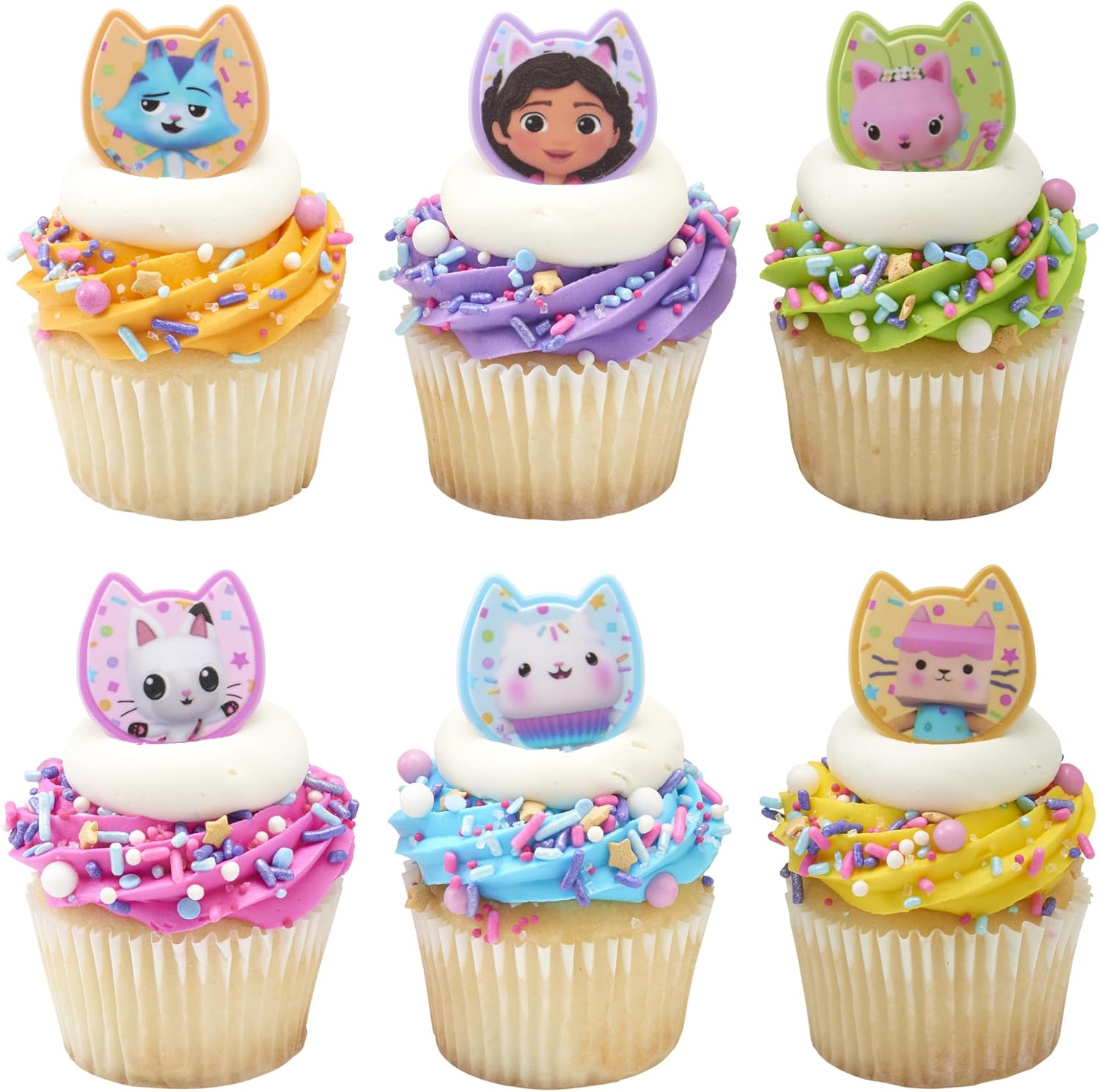 DecoPac DreamWorks Gabby's Dollhouse Rings, 24 Cupcake Decorations Featuring Gabby, Pandy Paws, Irresistible Kitty Characters, and Super Fun Adventures! - 24 Pack