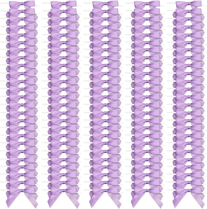 Bright Creations 100 Pack Purple Twist Tie Bows for Treat Bags, 3" Small Satin Ribbons for Craft Decoration, Gift Wrap, Themed Party Favors, Baked Goods - Purple Bow