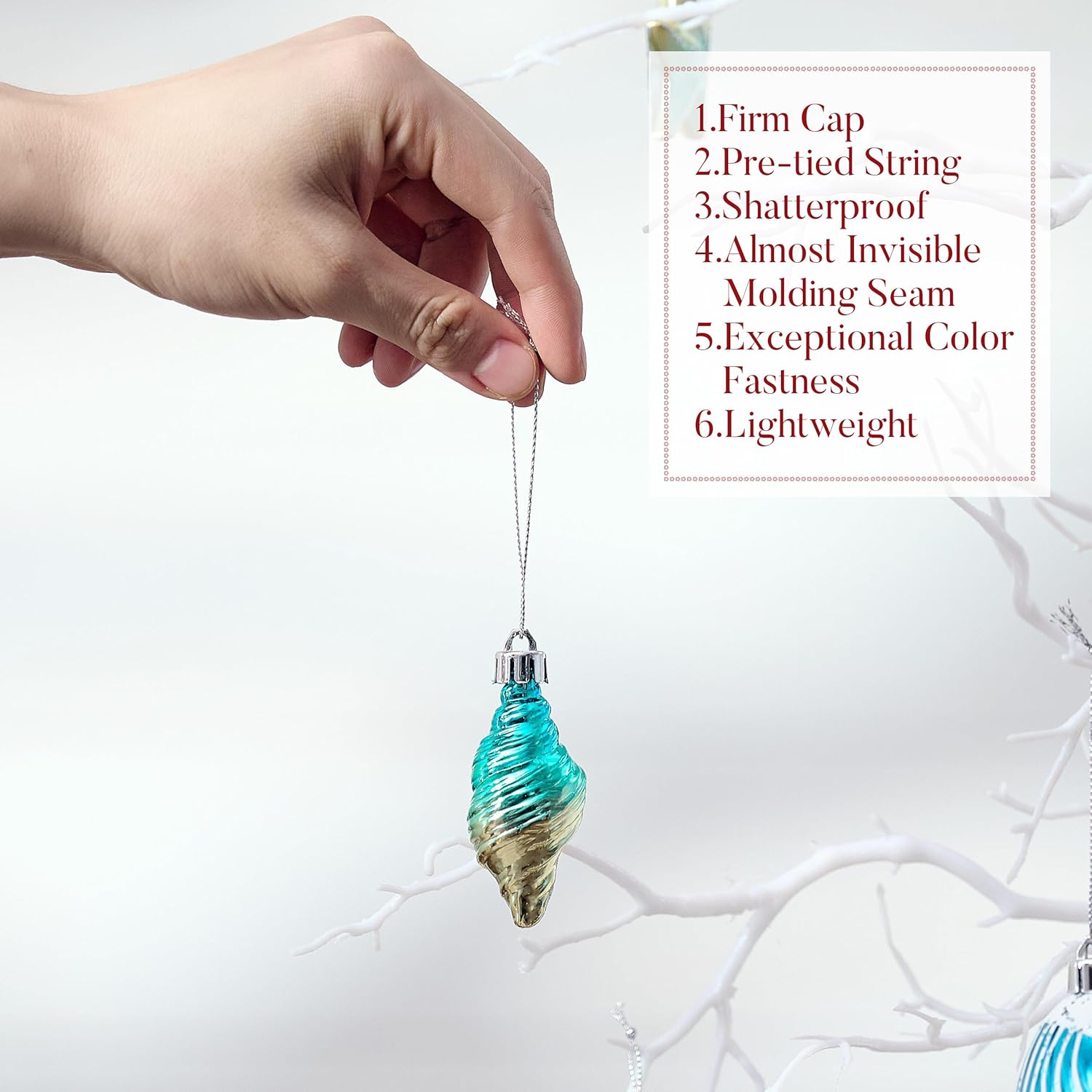 Valery Madelyn 12ct Summer Tree Ornaments Christmas in July Decorations | Teal Aqua Light Blue Silver Shatterproof Beach Coastal Ocean Themed Nautical Marine Seahorse Hanging Balls for Tropical Party