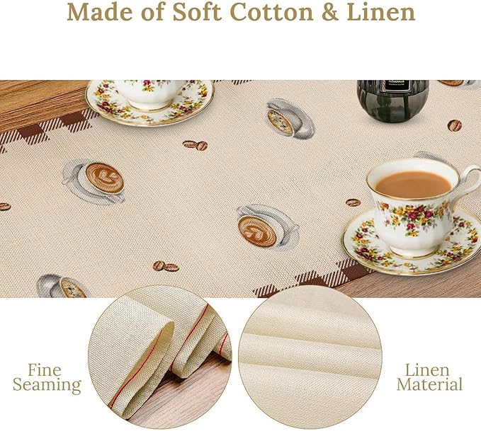 Coffee Time Table Runner, Farmhouse Retro Gnome Coffee Cup Tea Party Cafe Table Center Decor for Home Kitchen Dining Patio Holiday Party Indoor Outdoor Table Decorations,13"x72" Inch