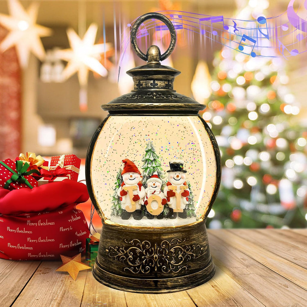 Christmas Snow Globe Lighted Decorations, Santa Snowmans Musical Christmas Snow Globe Lantern with Swirling Glitter, Christmas Holiday Party Gifts and Decorations