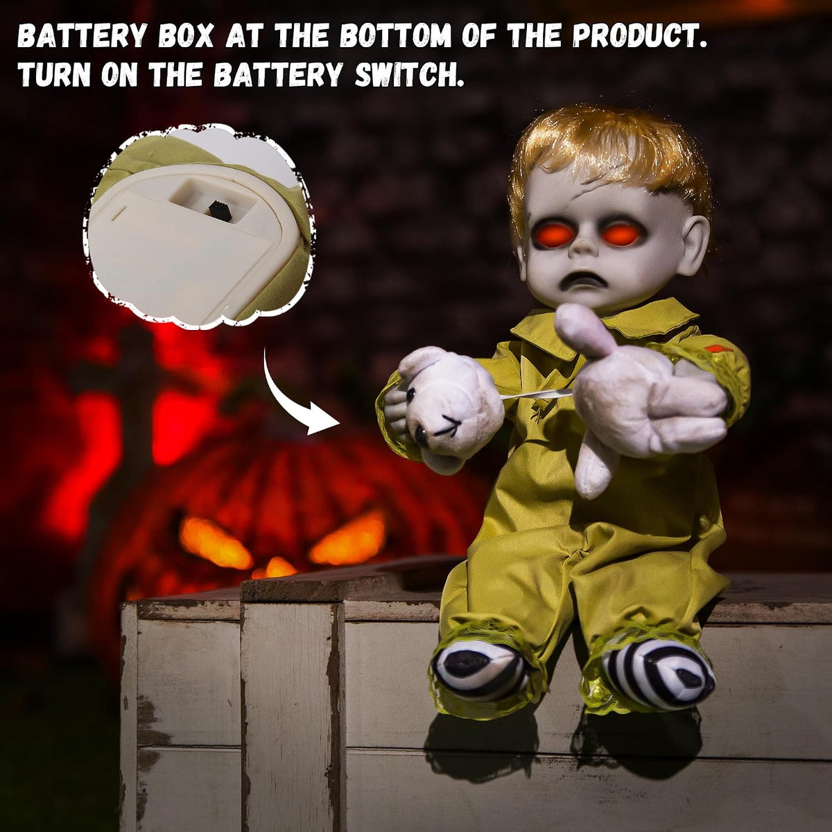 Halloween Animatronic 10inch Creepy Boy Doll, Halloween Animated Decorations ...