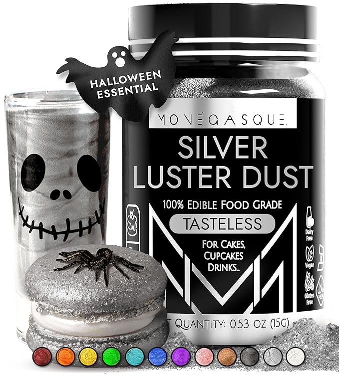 MONÉGASQUE Silver Edible Glitter for Drinks 15g – Edible Glitter for Cakes & Cocktails - Halloween Drink Decorations Shimmer - Silver Luster Dust for Cocktail, Cake Decorating, Food Decorations Spray