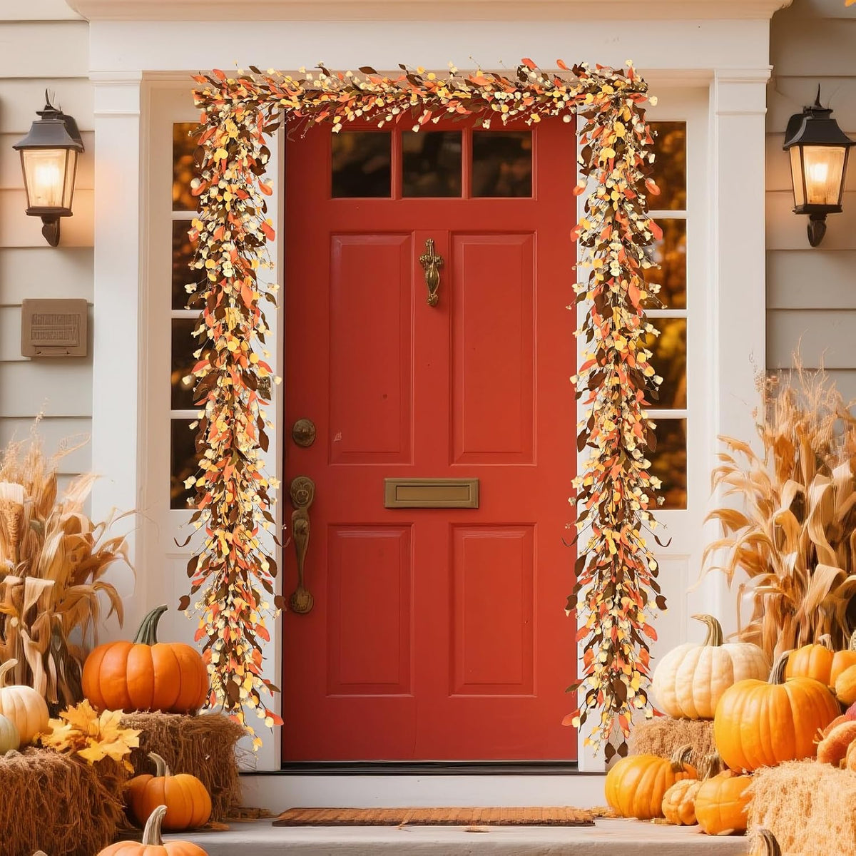 waipfaru fall decor, 6ft fall garland with lights showing dimensions