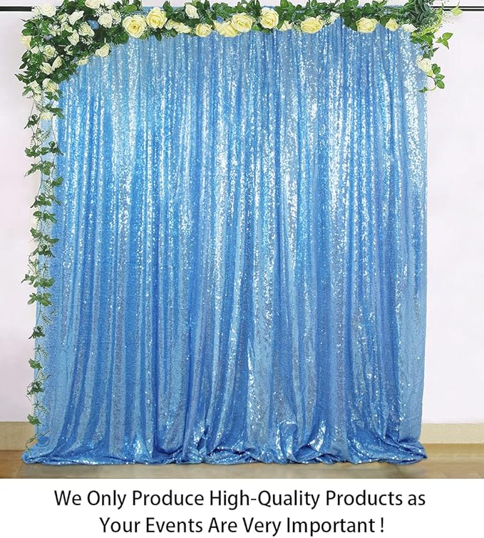 ShinyBeauty Baby Blue Sequin Backdrop Curtain | 2 Panels 5FTx10FT Glitter Wedding & Photography Background | Light Blue Shimmer Curtains for Elegant Events