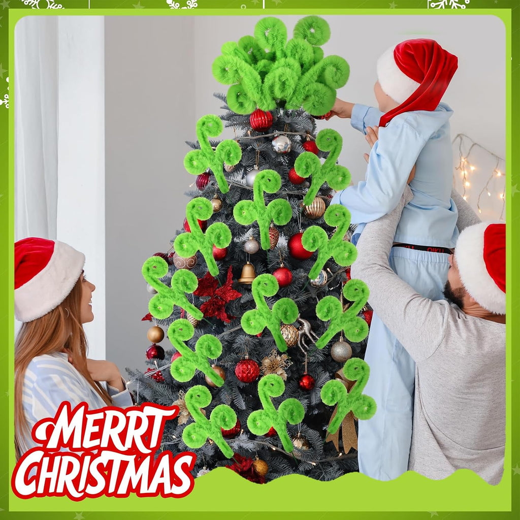 Daifunli 15 Pcs Christmas Tree Topper 12 Inch Tree Decorations Lime Green Furry Christmas Picks Furry Spiral Curly Picks Sprays Topper for Filler Wreath Vase Filler Branches Home Decor