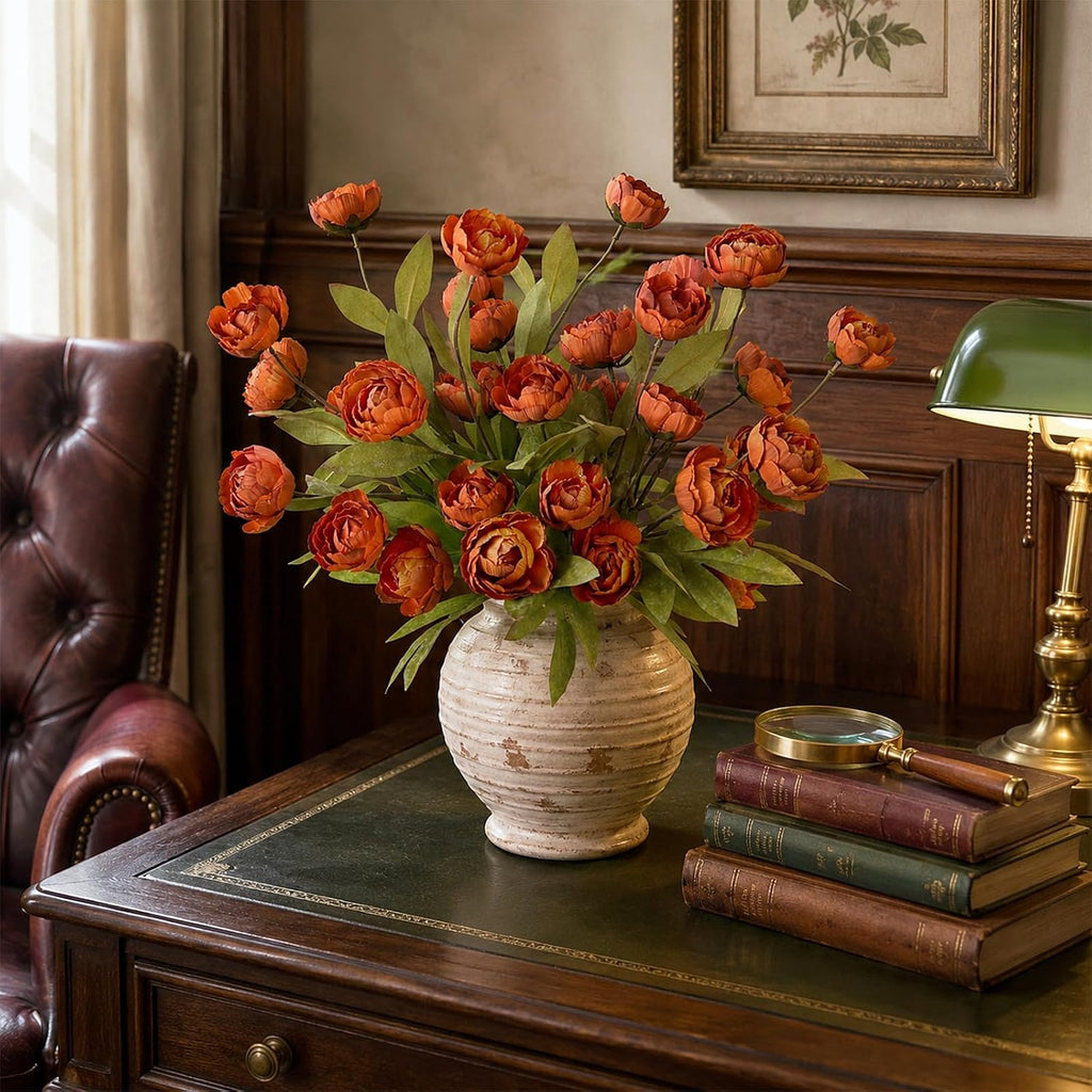27" artificial fall peony silk flower stems for, close-up detail