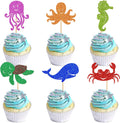 Ercadio 24 Pcs Marine animals Cupcake Toppers Picks Octopus Whale Sea Turtle Jellyfish Sea Horse Crab Cake Under the Sea Beach Cake Decoration Baby Shower Kids Birthday Party Supplies