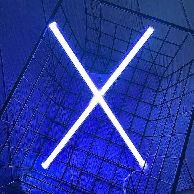 ENUOLI Blue LED Neon Letter Light, USB Batteries Operated Letter Sign for Night Light Lamp Words for Valentines Day, Home, Indoor Wall Decor (X)
