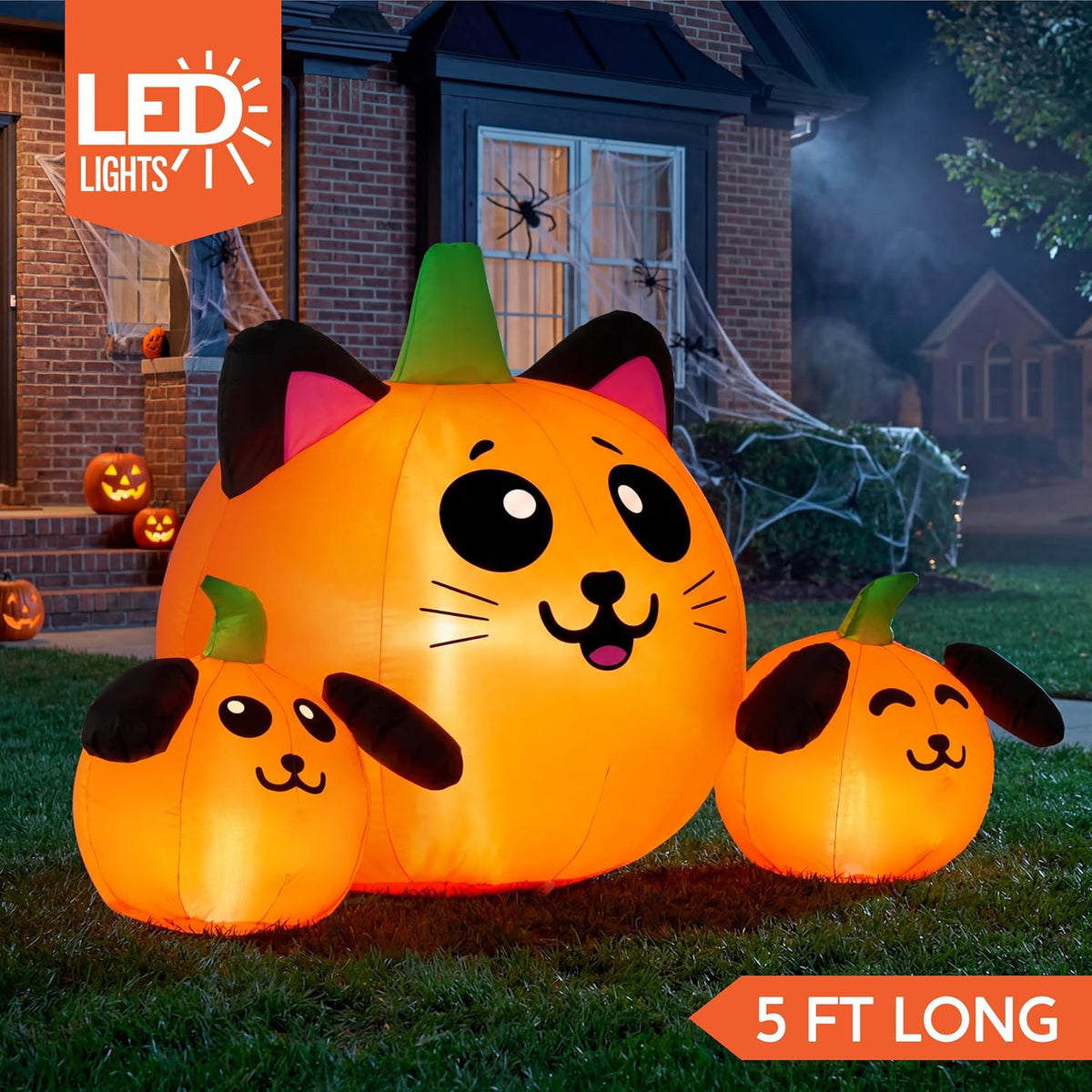 JOYIN 5FT Long Halloween Inflatable Pumpkin Cat & Dog Head Combo Outdoor ...