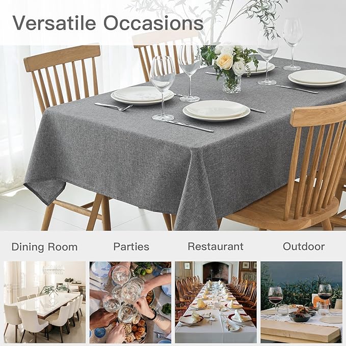 maxmill Rectangle Linen Textured Tablecloth Waterproof Spillproof Wrinkle Free Washable Fabric Table Cloth Kitchen Dining Tabletop Decoration Table Cover for Holiday Party, 52 x 70 Inch, Dark Grey