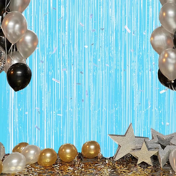 3 Pack Foil Fringe Backdrop - Pastel Blue Shiny Tinsel Curtains for Party Decoration/Photo Booth Props - 3.3x8.2 FT Metallic Foil Backdrop for Birthday, Wedding, Graduation, Christmas.
