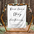 Our Love Story Continues Backdrop Custom Tapestry with Names and Date Personalized Calligraphy Banner for Ceremony Rustic Wedding Sign Reception Arch