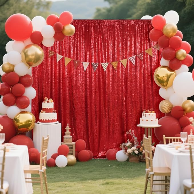 SquarePie Sequin Backdrop Curtain Not See Through Thick Glitter Background for Party 6FT x 6FT Red