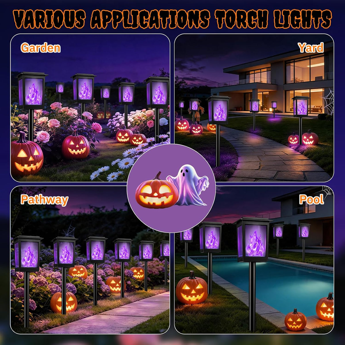 KYEKIO Large Size & Gen2 Purple Flame Solar Halloween Lights Outdoor Decor