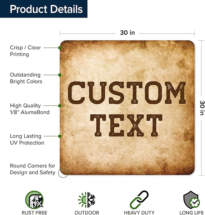Custom Sign, Custom Street Sign, 11 Font Colors, 13 Font Styles, 4 Hole Options, 22 Sizes, 30x30 Inches, Rust Free DiBound, Fade Resistant, Made in USA by My Sign Center (Vintage)