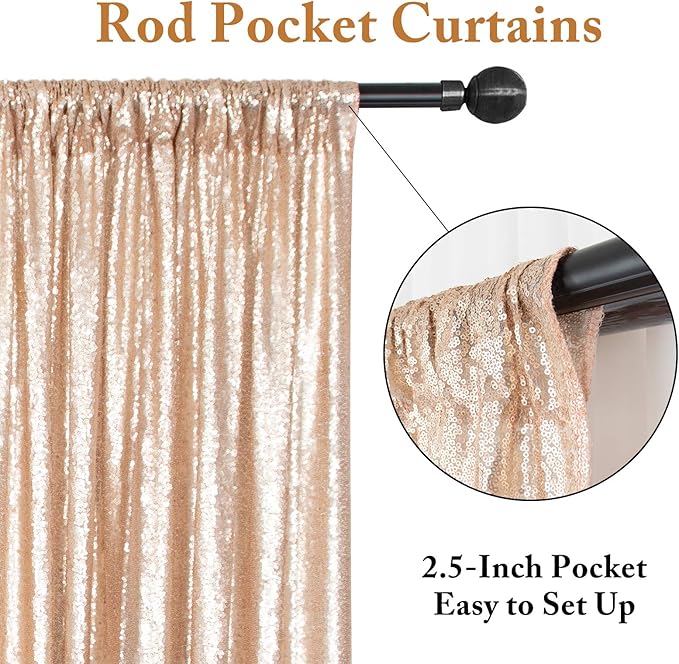 ShinyBeauty Champagne Backdrops 2 Pieces Sequin Curtains 4FTx7FT Photograph Backdrop Shimmer Curtain Panels Sparkle Fabric Glitter Background for Party Wedding Holiday New Year Decor