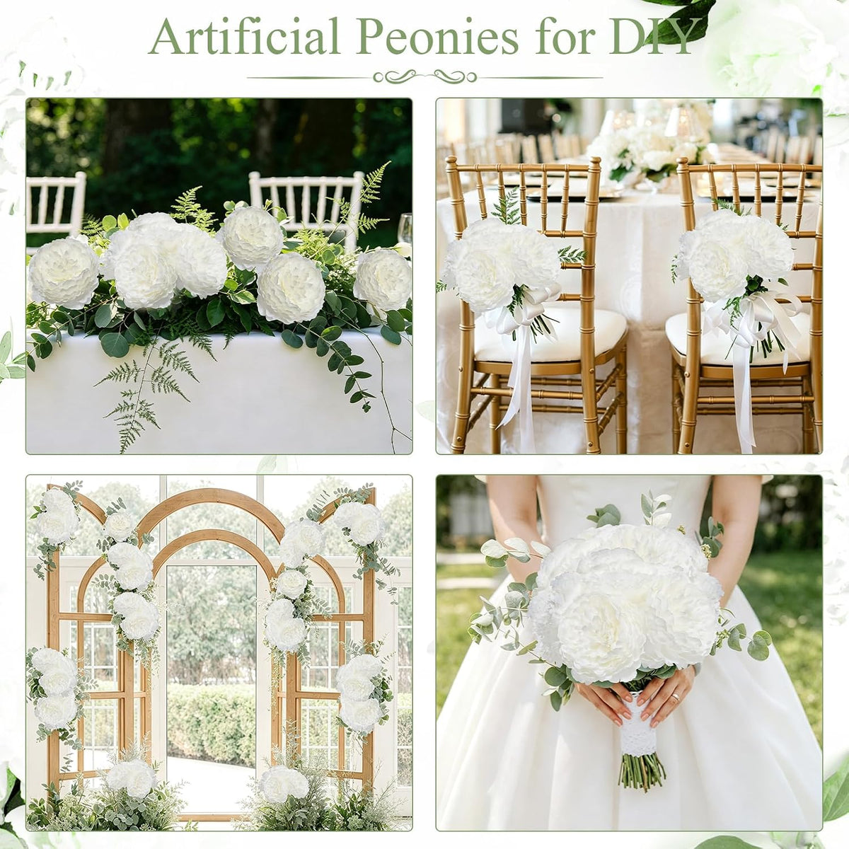 peonies artificial flowers bulk, 4.7’’ fake peonies, side view