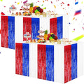 BEISHIDA 2 Pack Metallic Tinsel Foil Fringe Table Skirts for Rectangle & Round Tables Red, Blue, White Kids' Birthday, Holiday Cartoon Party Decorations Birthday, July 4th, Baby Shower, Festive Events