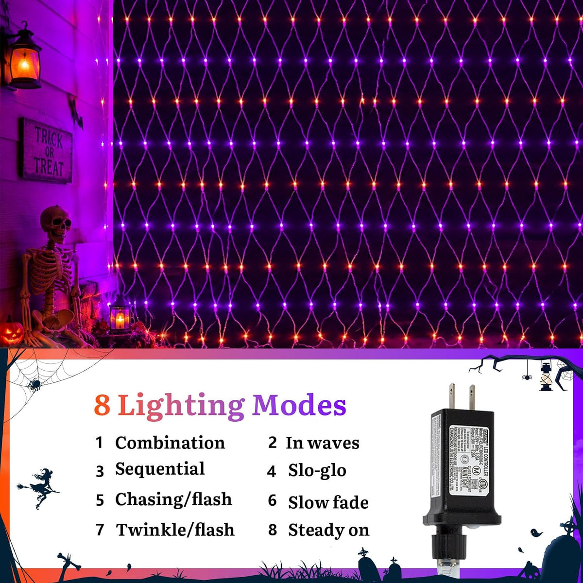 Halloween Net Lights Outdoor Mesh Lights Orange and Purple 12*5ft