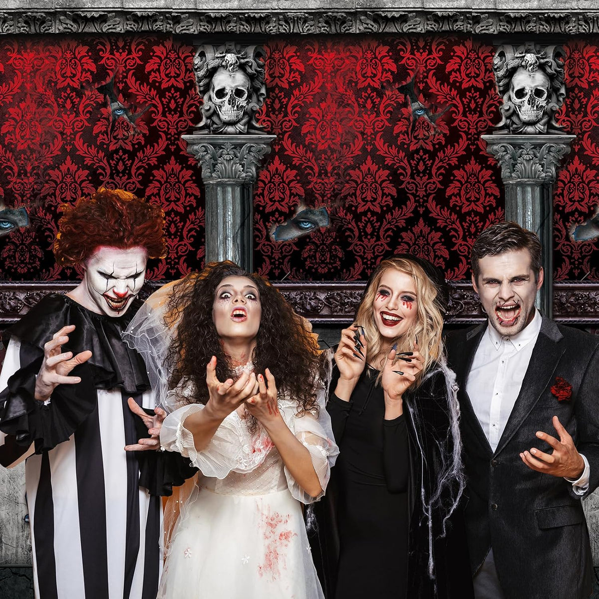 100Ft Halloween Haunted Mansion Backdrop Roll Decorations, Gothic Mansion Roo...