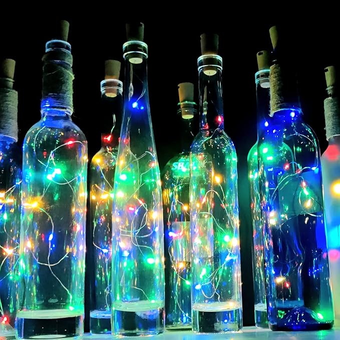 Wine Bottle Lights with Cork 15Pack 10 LED 40 Inches Battery Operated Silver Wire Liquor Fairy Mini String Lights for Party Christmas Halloween Wedding Decoration