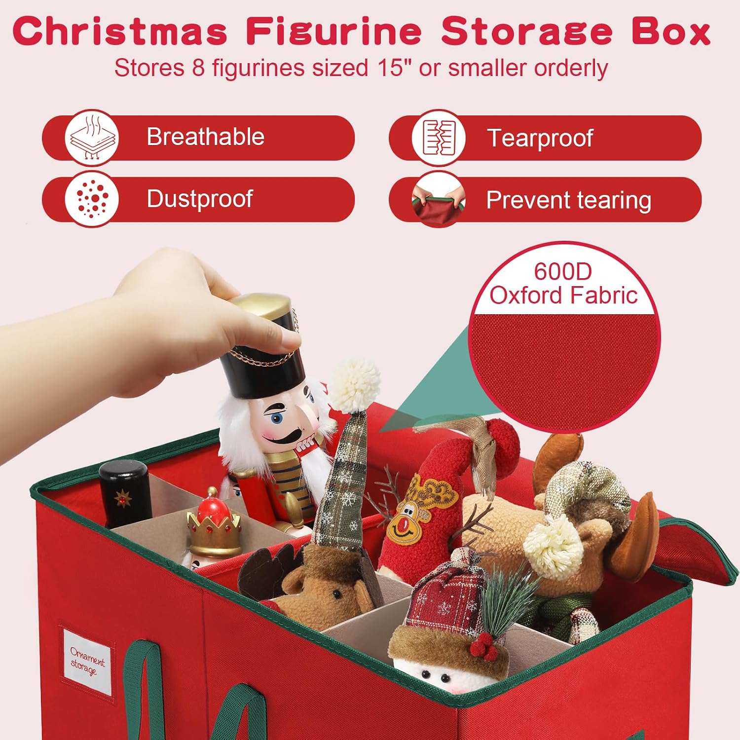 Christmas Nutcrackers Storage Box Stores 8 Figurines 15 " Storage Container | Large Ornaments Storage Box and More - Holiday Decor Organizer with Adjustable Dividers, Xmas Decorations Accessories Boxes
