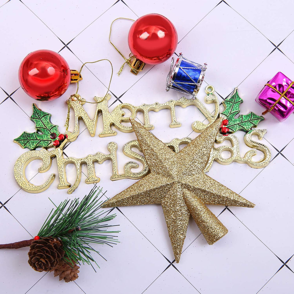 Aneco Glitter Mini Christmas Tree Topper Shatter-Proof Small Christmas Tree Decoration Treetop for Holiday Ornament or Home Decor, (Gold, 4 inch)