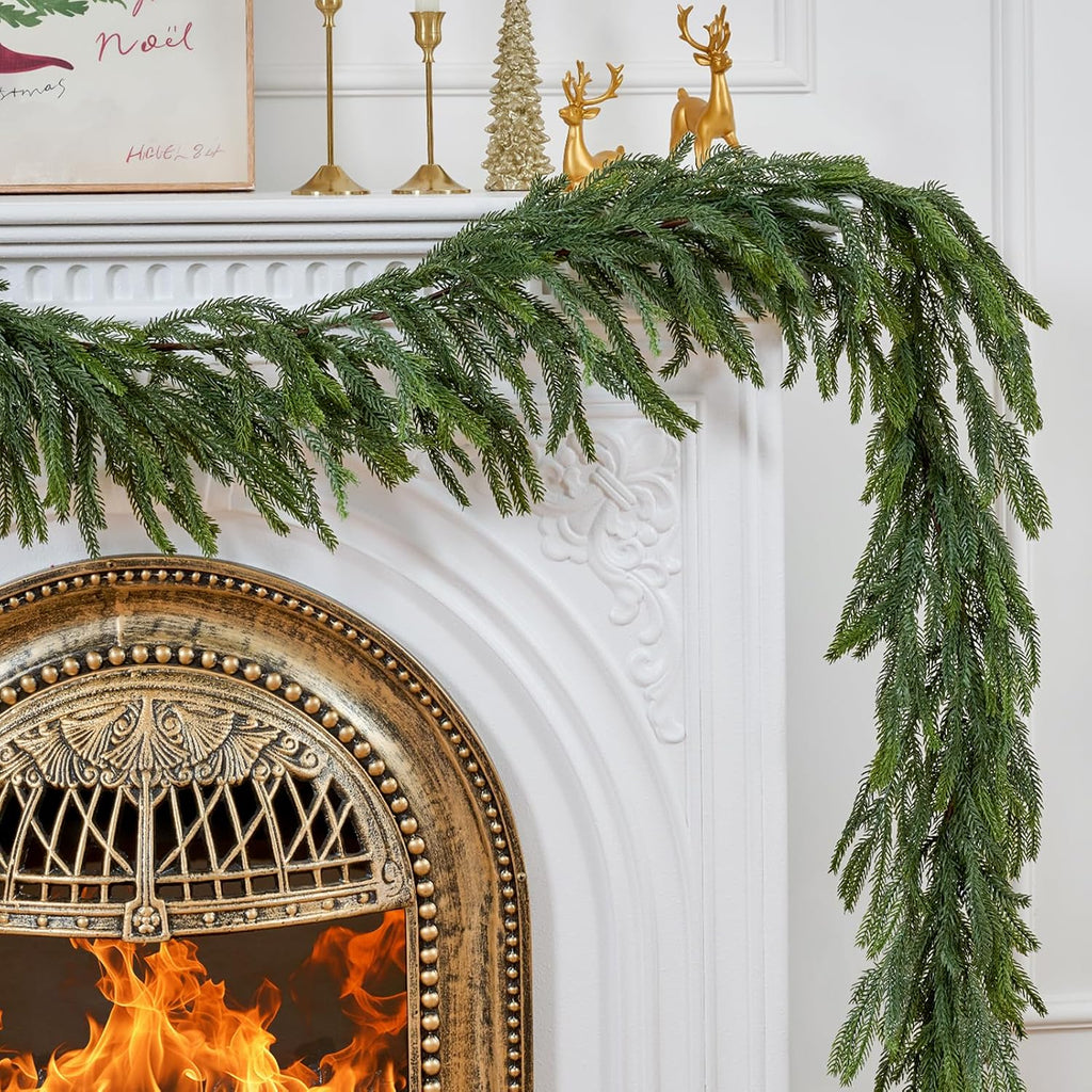 9 ft christmas norfolk pine garlands for mantel shown in use