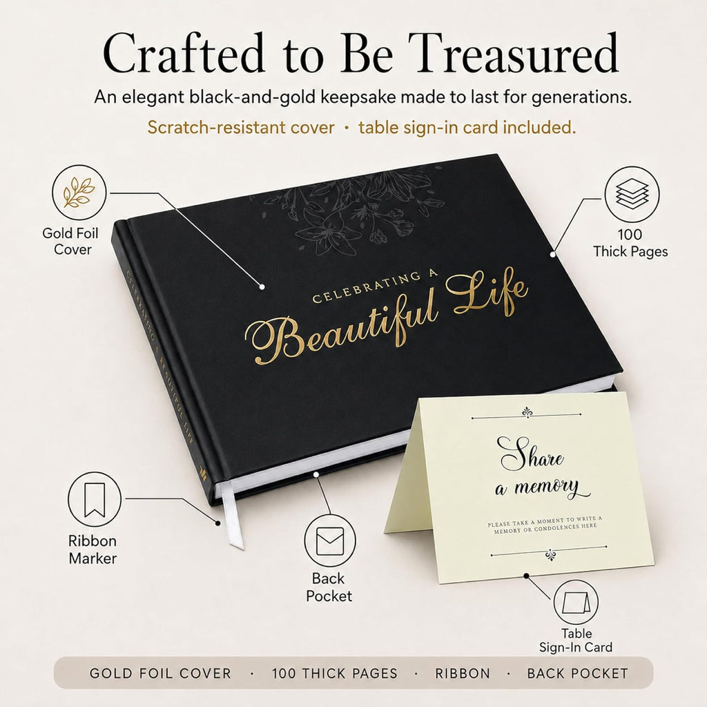 Funeral Guest Book for Memorial Service | Celebration of Life Sign-In Book to Honor and Remember Loved Ones – Elegant Memory Keepsake for Guests to Share Condolences
