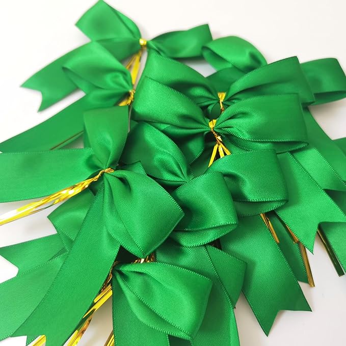 50pcs 3-1/2" Green Twist Ties Satin Green Bows with Twist Tie Bows Fish Tail Cutting(Green)