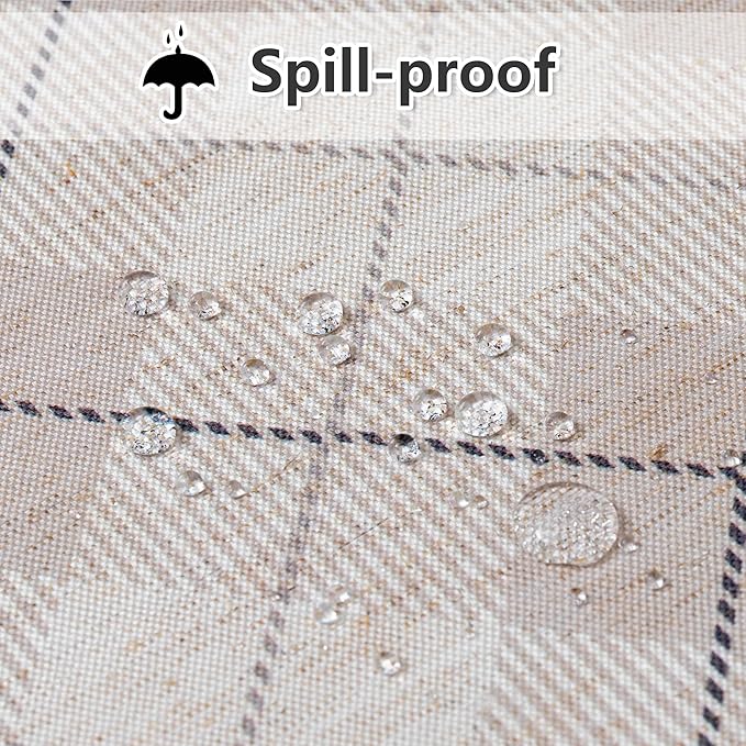 MYSKY HOME Table Cloth 60x120 in Rectangle, Heavy Duty Linen Look Waterproof Tablecloths Farmhouse Tablecloth, Wrinkle Free Table Cover with Black Plaid for Kitchen Dining, Party
