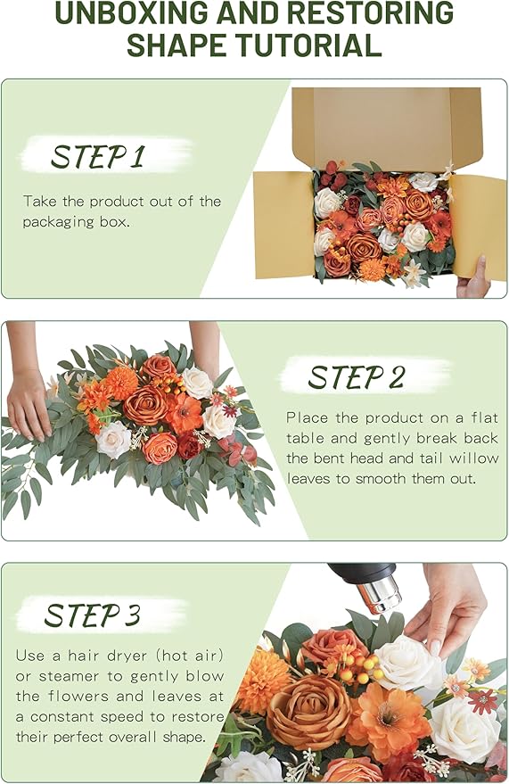 Faux Flower Swag Set of 2 for Wedding Welcome Signs Floral Swag Wedding Reception Ceremony Signs Decor (Orange)