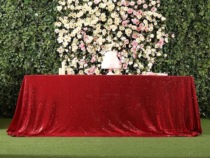 SquarePie Sequin Tablecloth 90 x 132 Inch Red Sparkly Table Linen for Christmas Wedding Party