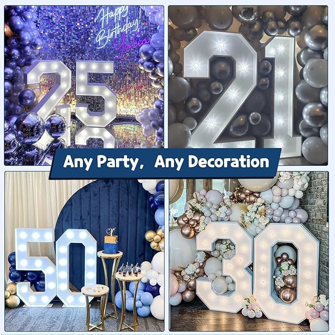 Marquee Numbers 3 Feet Tall Big Light Up Numbers 7th 17th 70th Happy Birthday Decorations Girl Boy White Anniversary Party Decor Large Cardboard Prop Backdrop Sign 7