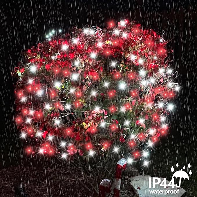 YEGUO 165ft 500 LED Christmas Lights Indoor, Red and White String Light Outdoor Waterproof, 8 Modes Green Wire Plug in with Timer Memory