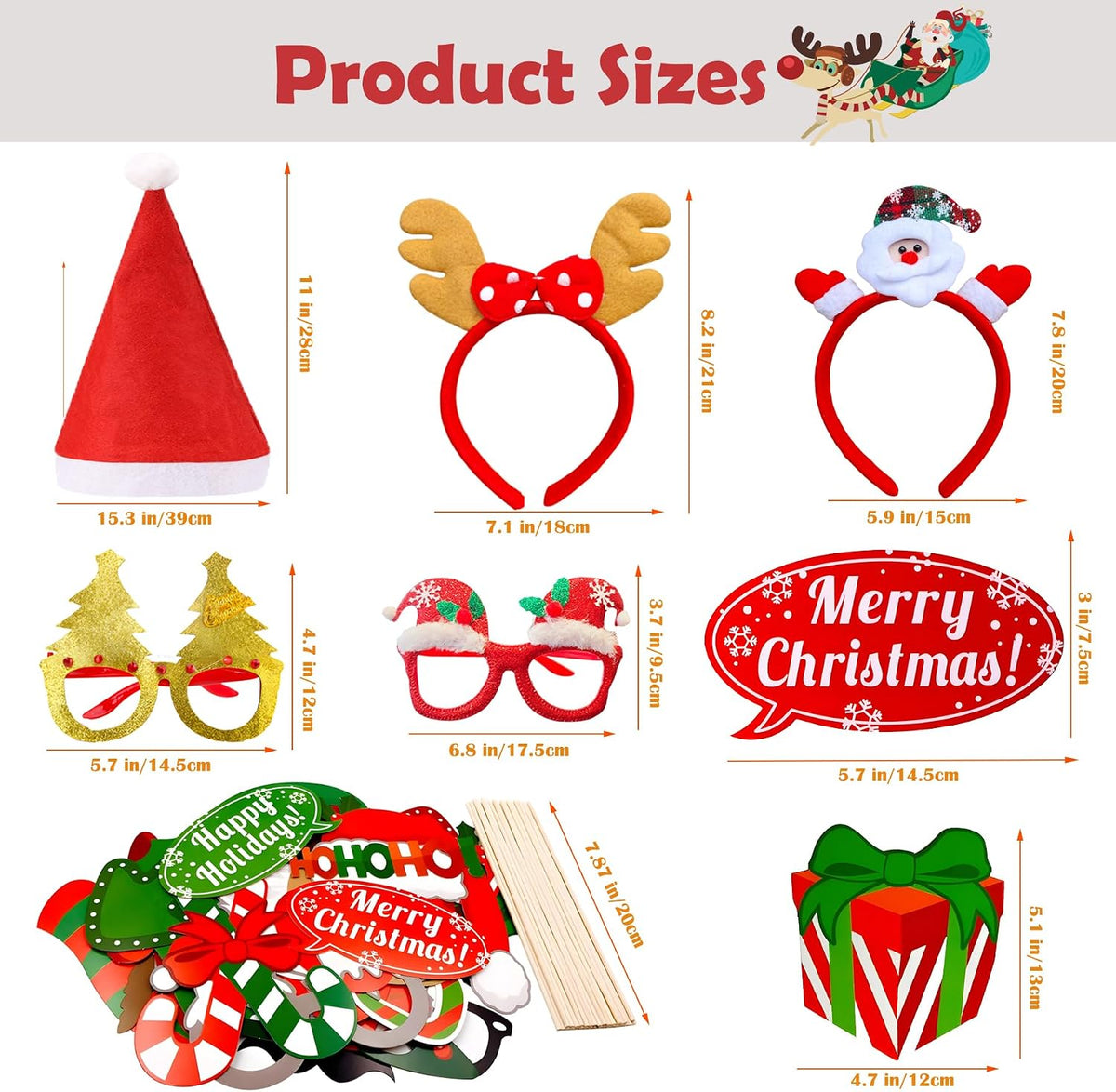 52 Pcs Christmas Photo Booth Props Kit, 20Pcs Glitter Eyeglasses Frame Hats H...