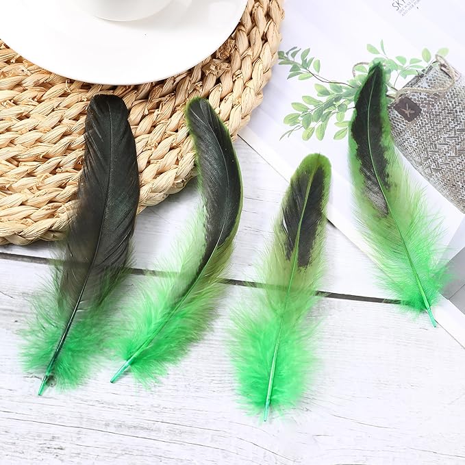 SOGUGOM Green Rooster Tail Feathers - 200 pcs 5-7 inch Natural Rooster Tail Feathers Bulk for Mardi Gras, Costume and Party(Green)