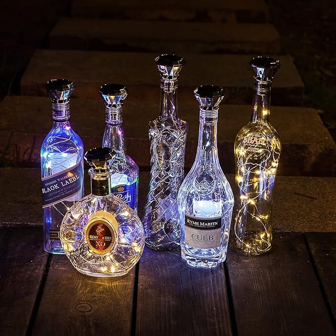 Upgraded 12 Pack Diamond Solar Wine Bottle Lights, 20 LEDs Waterproof Copper Light, Bottle Light Fairy Cork String Lights for Yard Patio Decor, DIY Birthday Gift for Mom Grandma Friend(Cool White)